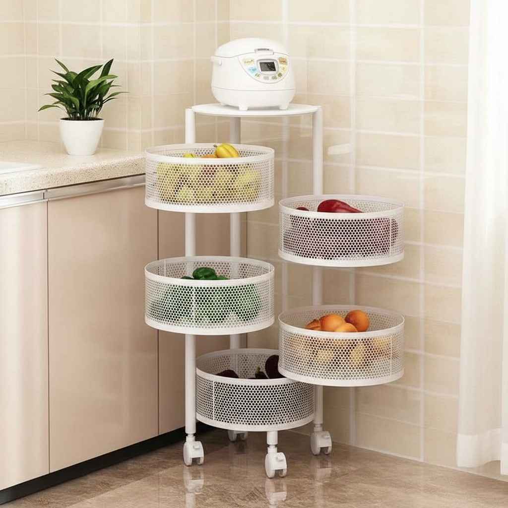 Chariot cuisine blanc vintage fer forgé Rotatelle 5 Niveaux