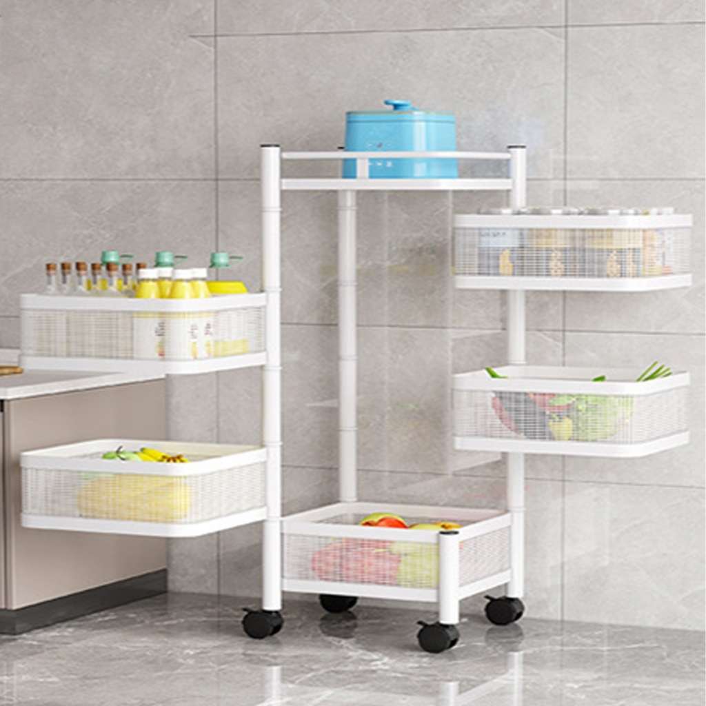 Desserte a roulette rotative Vintamove 5 Niveaux blanche rangement vertical