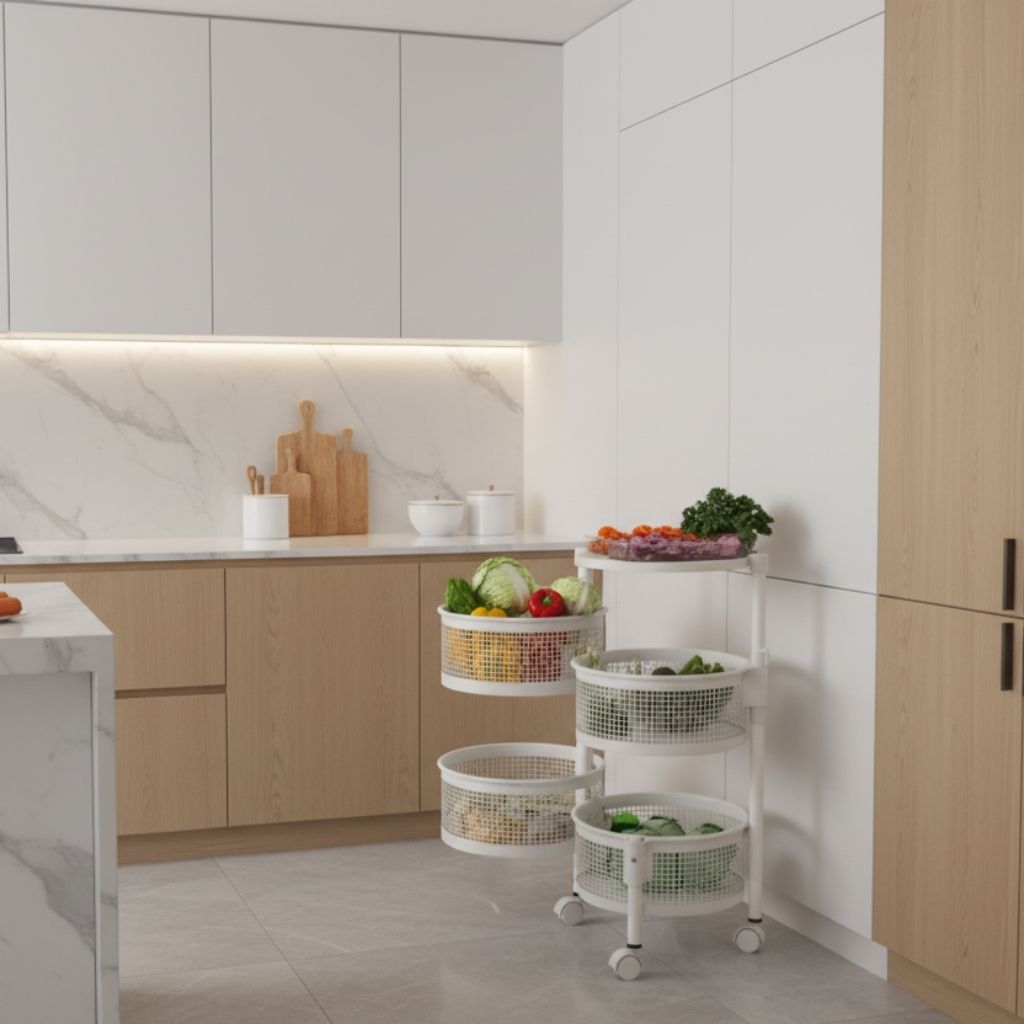 Desserte cuisine roulette design vintage blanc élégant Rotatelle 4 Niveaux