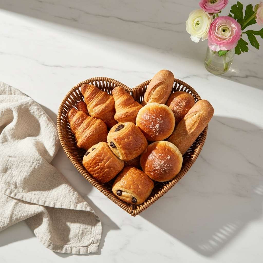 Panier pain plastique qualité tissé main soigné forme Cœur rempli