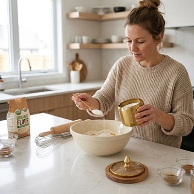 Pot a epice femme prend épices sur plan travail OréaEpices