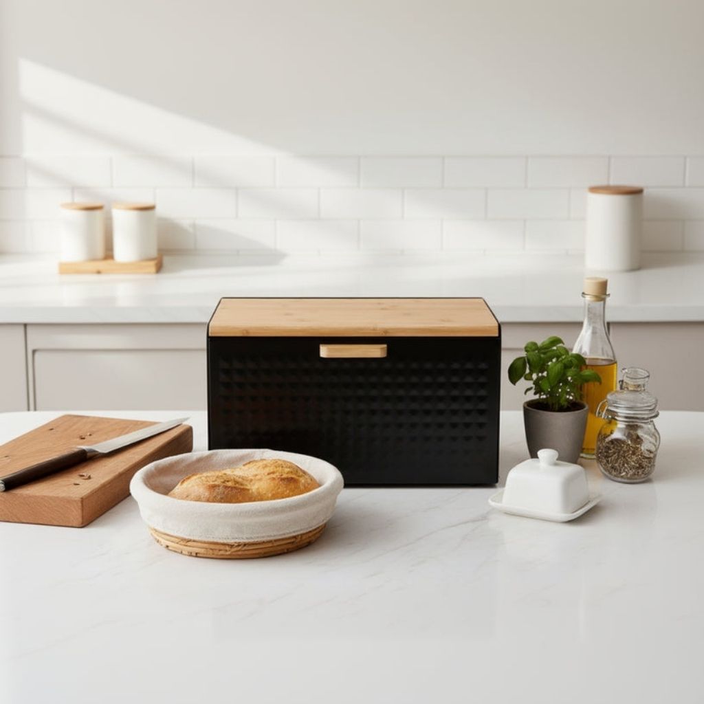 Boite a pain design couvercle bambou naturel Ferraboo Noir