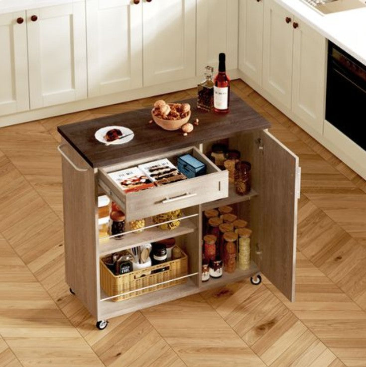 Desserte bois grand tiroir 2 etageres ouvertes porte rangement