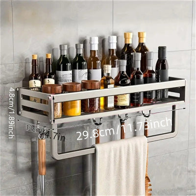 etagere a epice murale gris avec crochets barre serviette 30cm