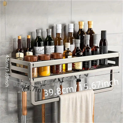 etagere a epice murale gris avec crochets barre serviette 40cm
