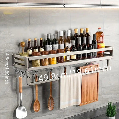 etagere a epice murale gris avec crochets barre serviette 50cm