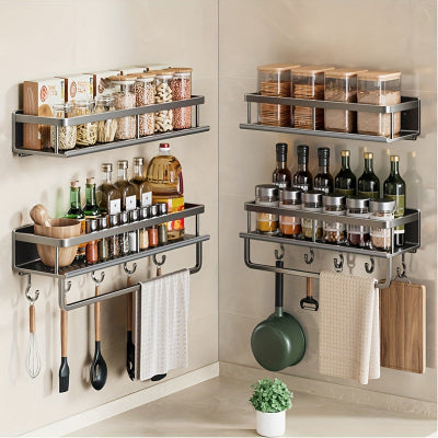 étagère à épices gris avec accessoires gain de place