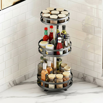 étagère à épices rotative 3 niveaux acier carbone noir TourSaveurOrbita