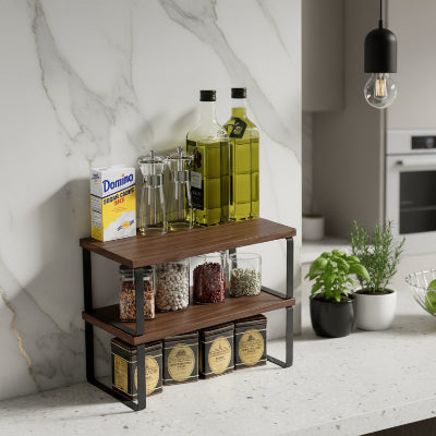 etagere bois pour cuisine brun metal blanc superposable fonctionnelle