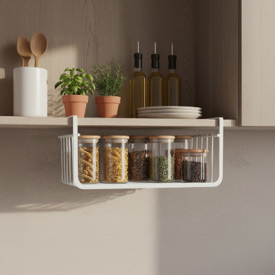 étagère cuisine rangement suspendu pour placard métal blanc