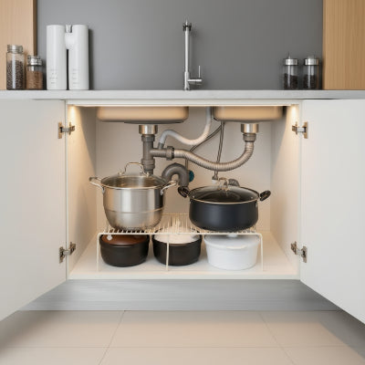 étagère cuisine rétractable pour gagner plus de place sous évier