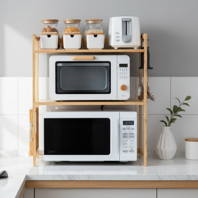 etagere en bois cuisine naturel version double avec 4 crochets