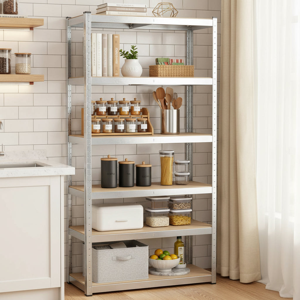 Etagere sur pied pour cuisine acier MDF FlexiRack 5Niveaux 180cm