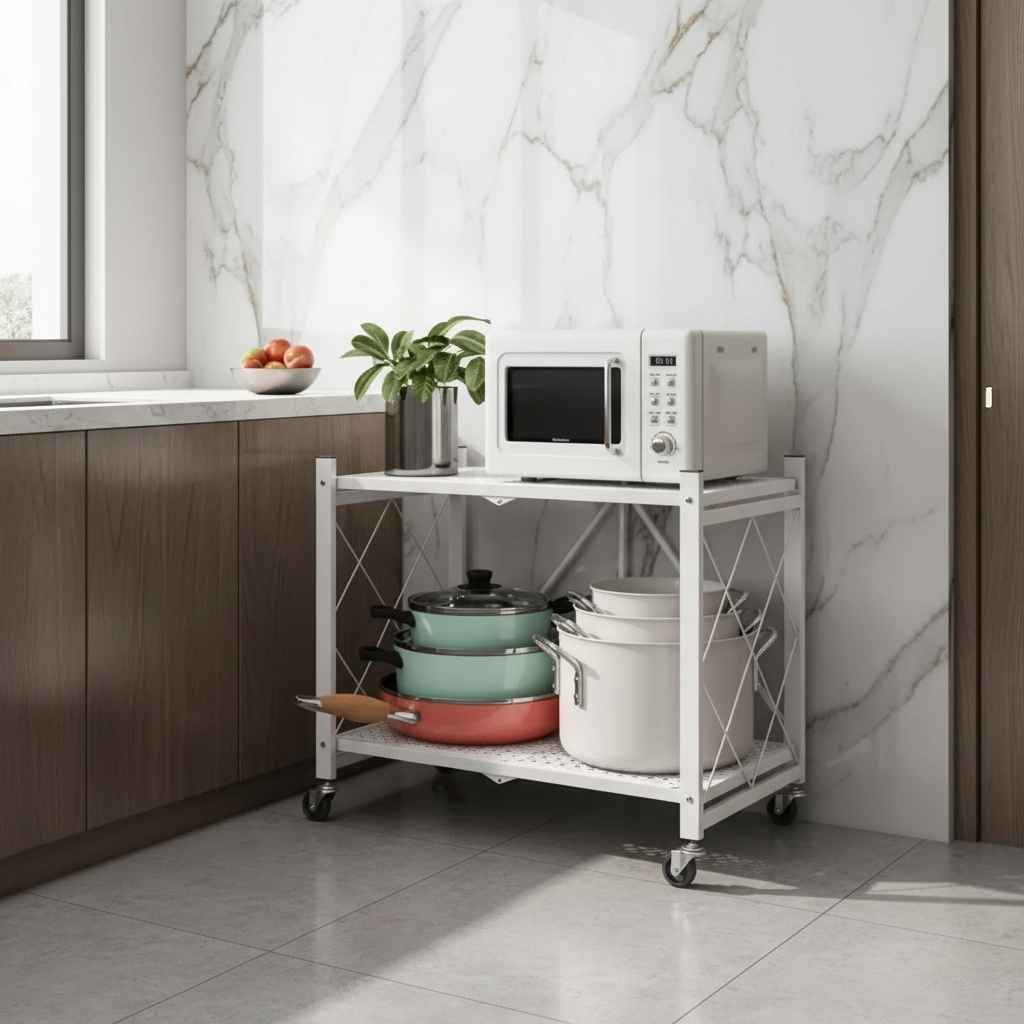 etagere sur roulette mobile avec roulettes acier carbone blanc Structura