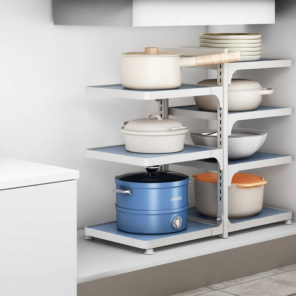 étagère surélevée cuisine 4 niveaux double blanc bleu KitchenMax Blue