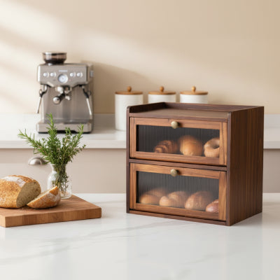 huche à pain avec fenêtre acrylique pratique bois marron Painothèque