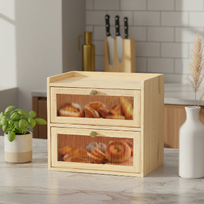 huche à pain en bois massif naturel avec fenêtre Painothèque