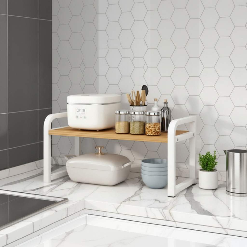 organisateur plan de travail cuisine bois métal blanc KitchenGuard
