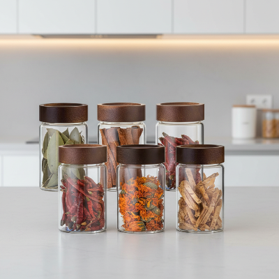 pot à épices en verre et bois d’acacia 260 ml CristalBois lot de 6