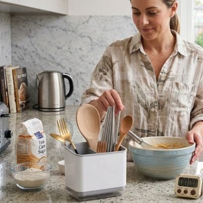 pot à ustensiles femme récupère facilement ustensiles Égouttoir Intégré