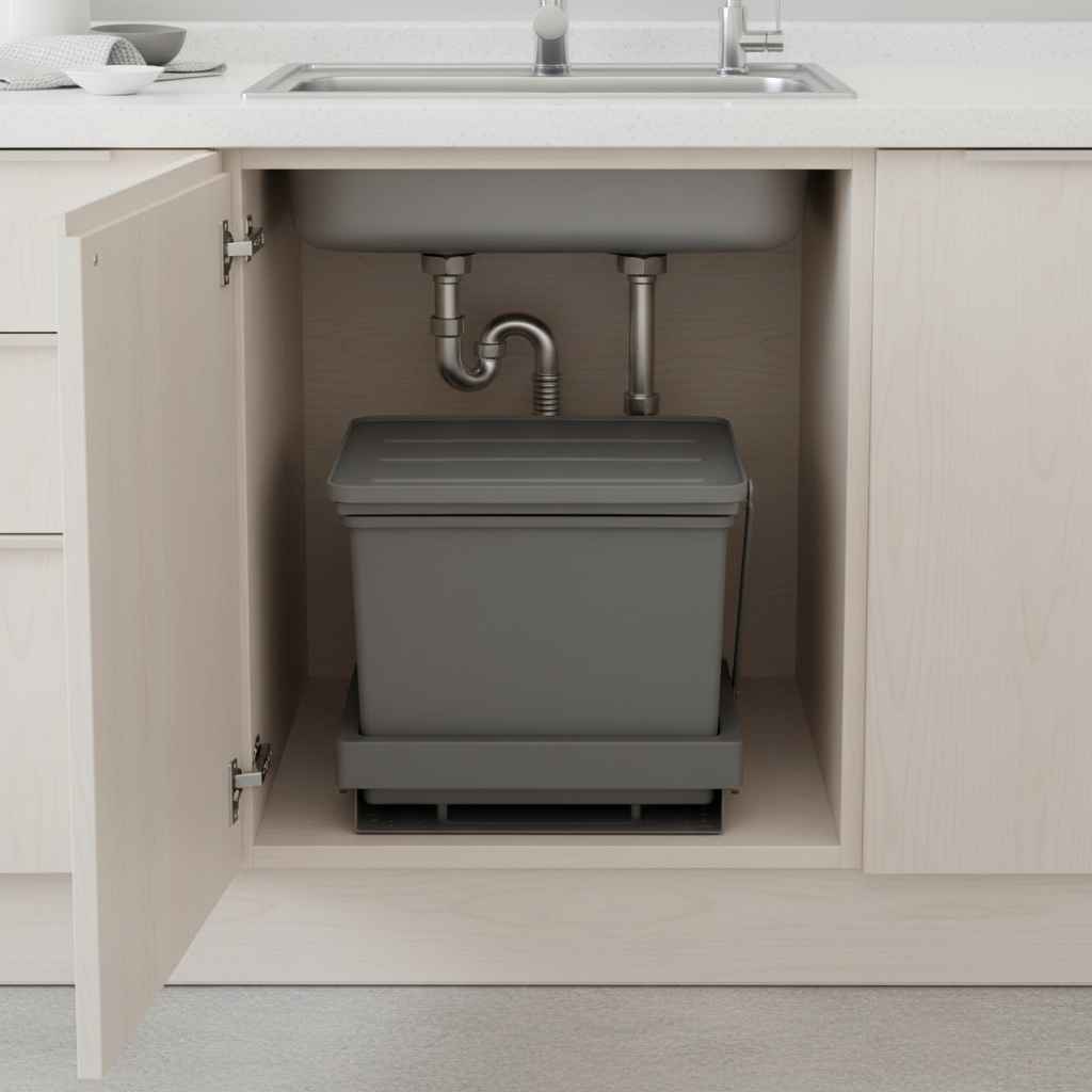 poubelle coulissante sous evier porte gauche disponible SinkMate Bin16l