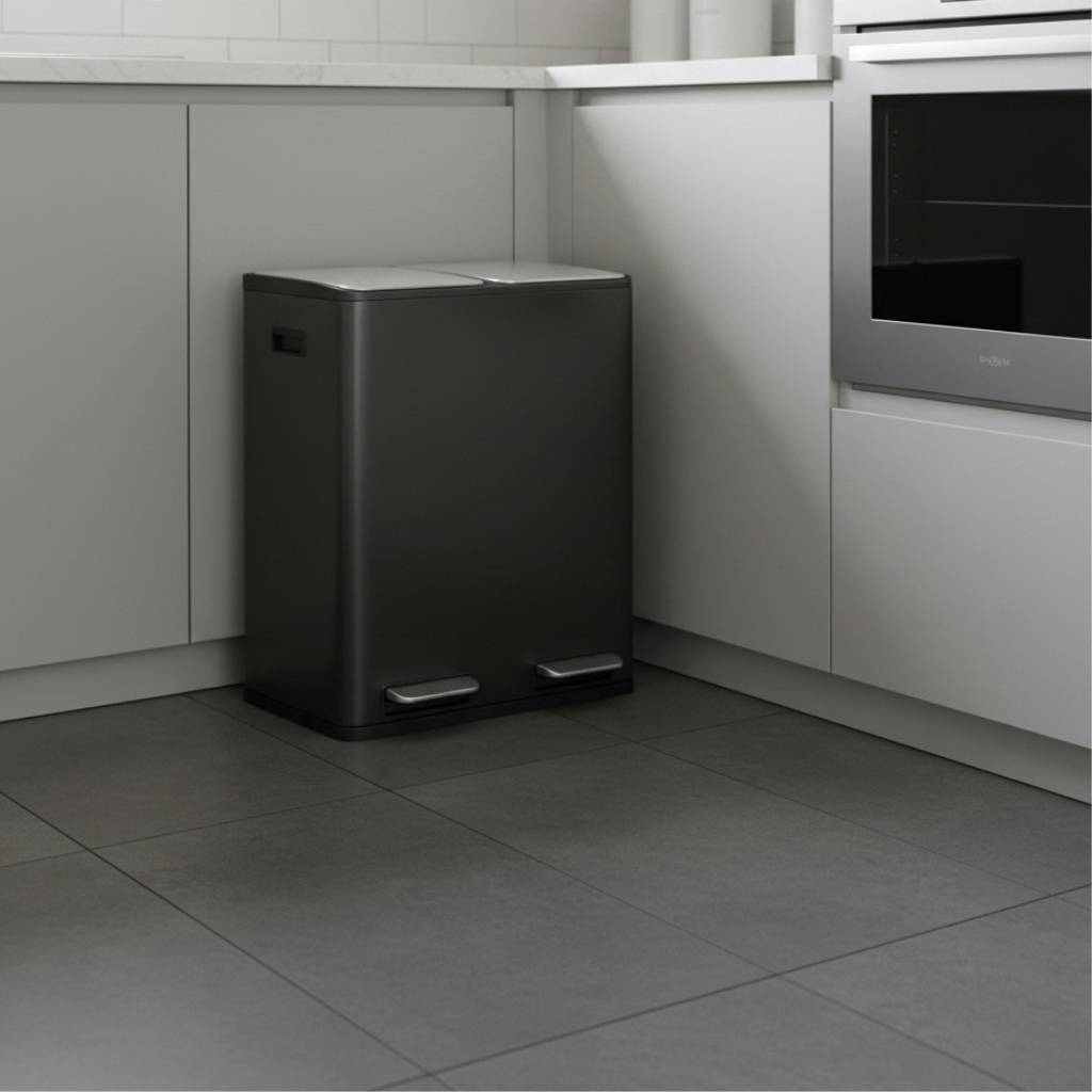 poubelle de tri 2 compartiments 2x15l inox pédales EcoElegance Duo60L