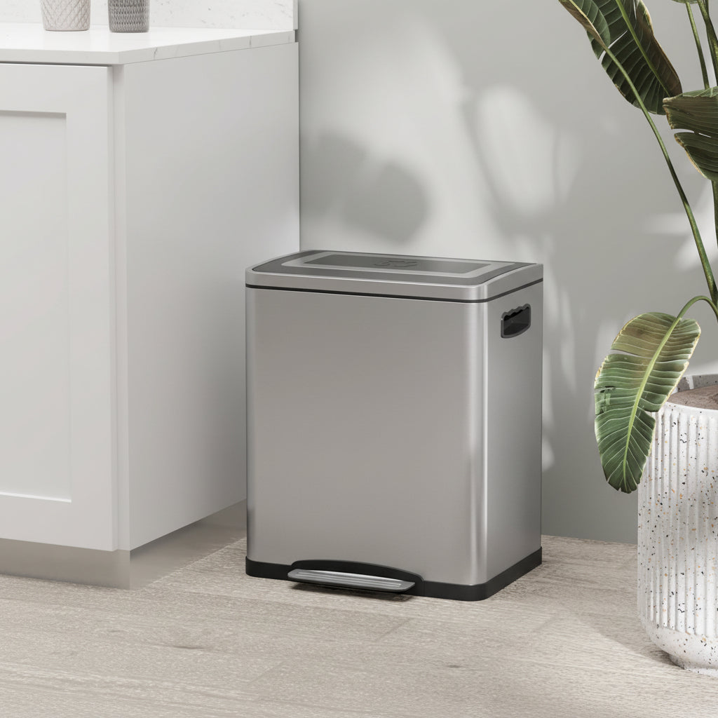 Poubelle tri hygiénique inox brillant couvercle silencieux robuste TriSilver30L