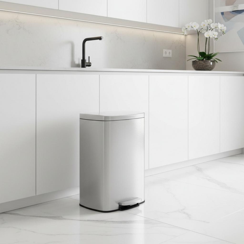 poubelle vintage 50 L pédale acier inox anti-odeurs argenté HygiaStep