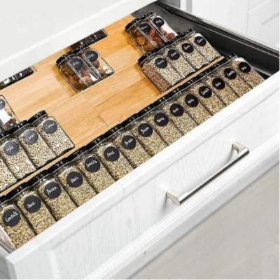 range epices tiroir bambou chargé pots epices OrgaBoo