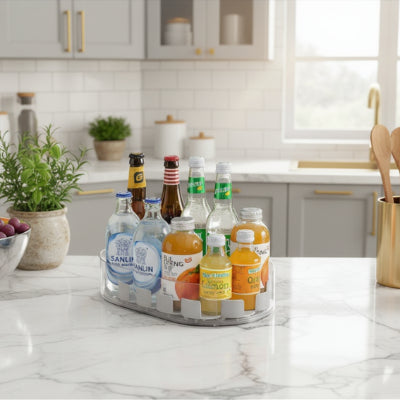 rangement à bouteille rotatif 360 degrés pratique transparent finition grise