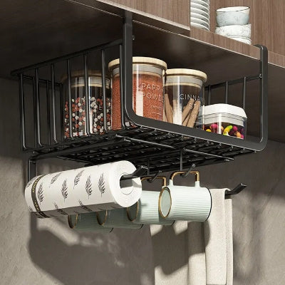 rangement etagere cuisine suspendue avec accroches pour ustensiles