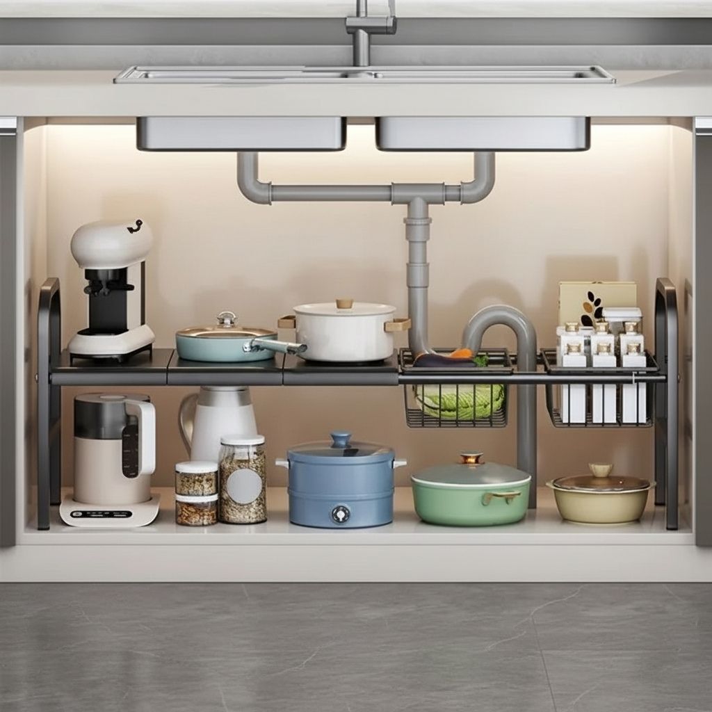 Rangement sous évier cuisine simple niveau 3 panneaux 2 paniers SinkMaster