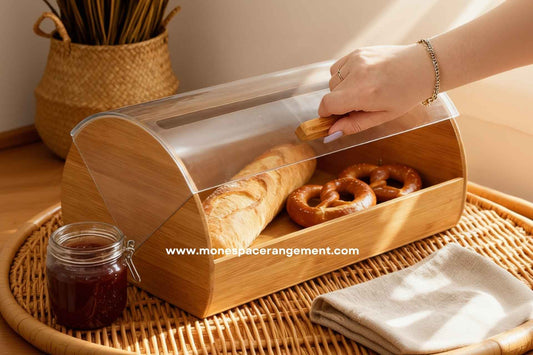 Boite a pain en bois couvercle transparent avec baguette pretzels