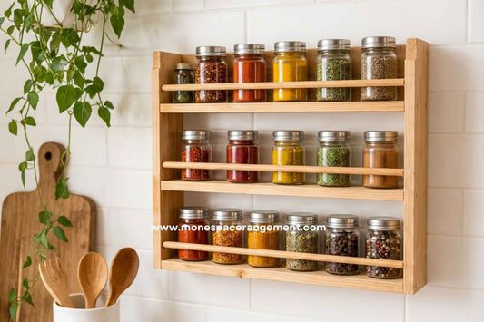 Étagère à Épices en bois fait maison fixée au mur