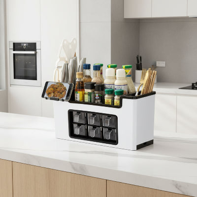 6 tiroirs epices multifunction blanc support telephone ustensiles condiments ChefOrganizePro