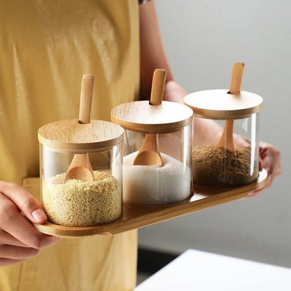 Bocaux à épices femme porte plateau bocaux cuilleres incluses AroméaTrio
