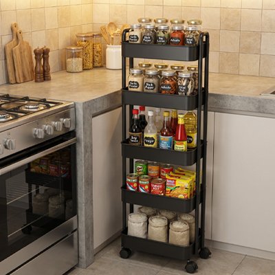 chariot de cuisine à roulettes compact multifonction Mobilia Noir