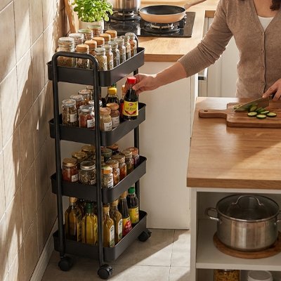chariot de cuisine à roulettes pratique 4niveaux déplacement facile Mobilia