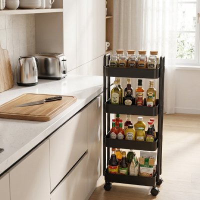 chariot de cuisine à roulettes robuste plastique durable Mobilia Noir