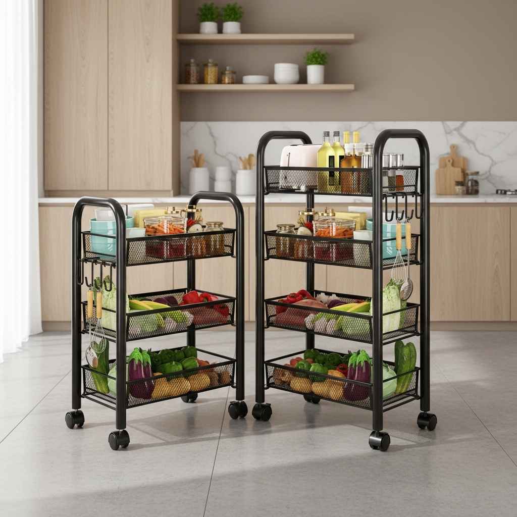 Chariot de rangement cuisine noir design moderne discret orgenza 3niveaux