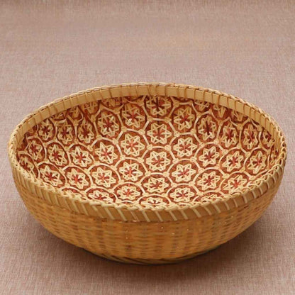 Corbeille a pain large 24x24x9cm bambou naturel et rouge CorbeilleBambelle