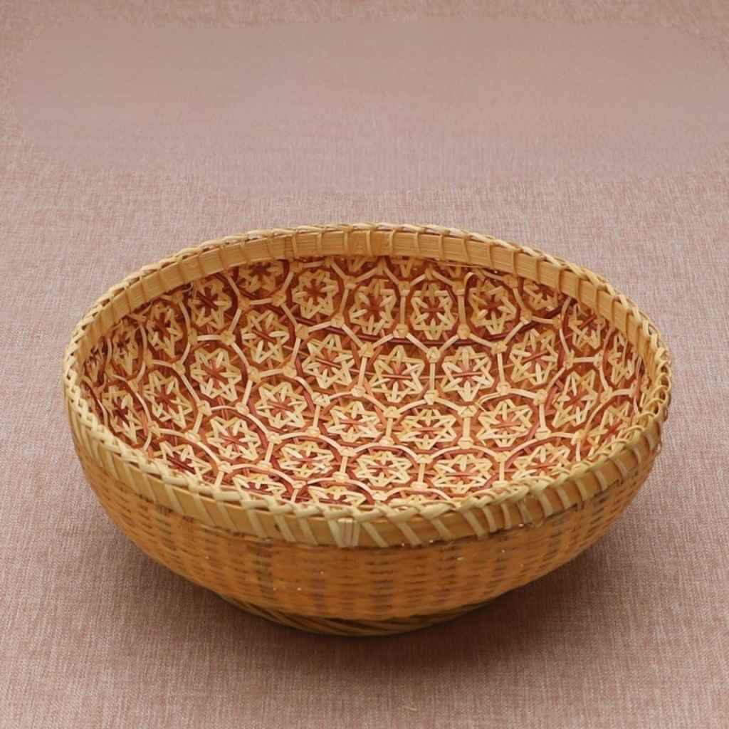 Corbeille a pain moyen 21x21x8cm bambou naturel et rouge CorbeilleBambelle