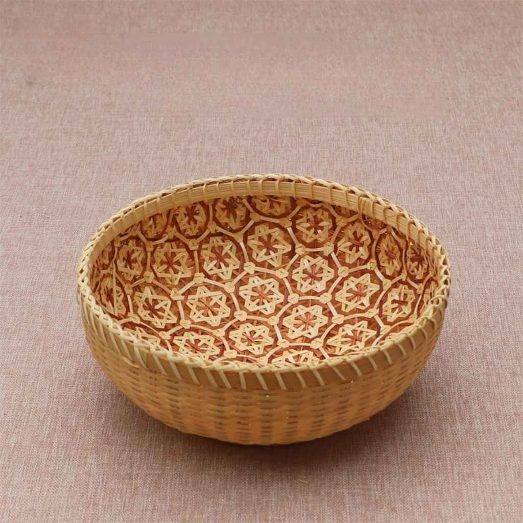 Corbeille a pain petit 18x18x7cm bambou naturel et rouge CorbeilleBambelle