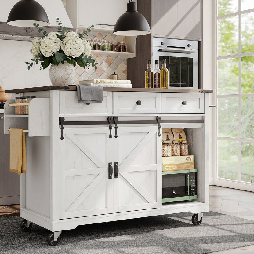 Desserte a roulette metal MDF blanc elegant cuisine EasyMove Kitchen