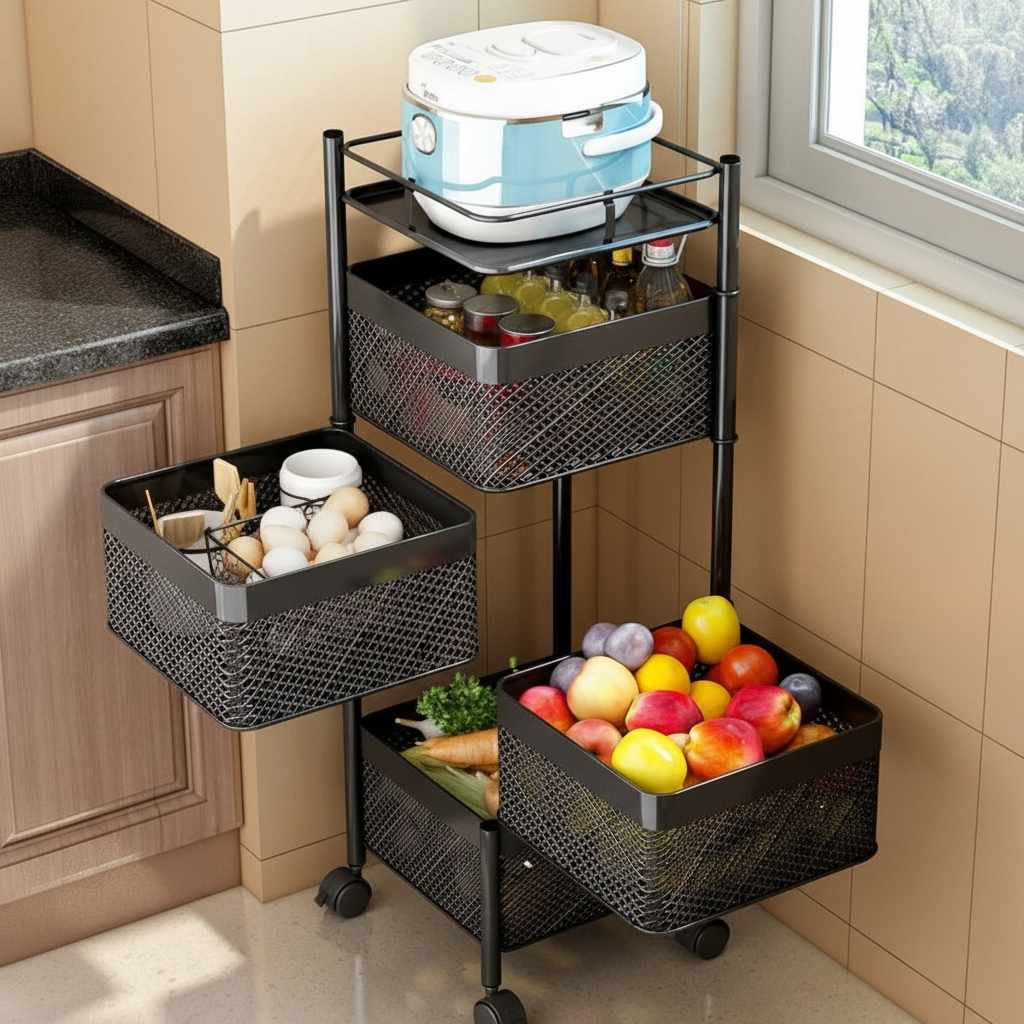 Desserte a roulette noire rotative 360° cuisine Vintamove 5 Niveaux