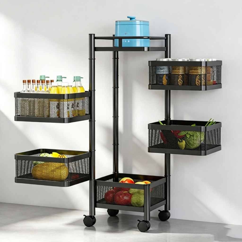 Desserte a roulette rotative Vintamove 5 Niveaux noire rangement vertical