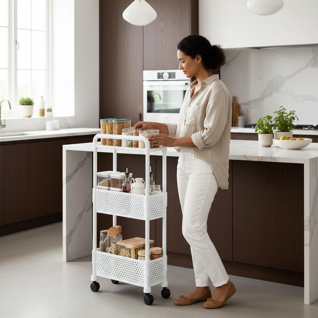 Desserte cuisine à roulettes avec poignée déplacement libre SlimSpace 20cm