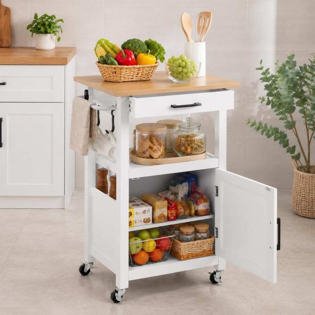 Desserte cuisine blanche 4 roulettes déplacement flexible MobiLia