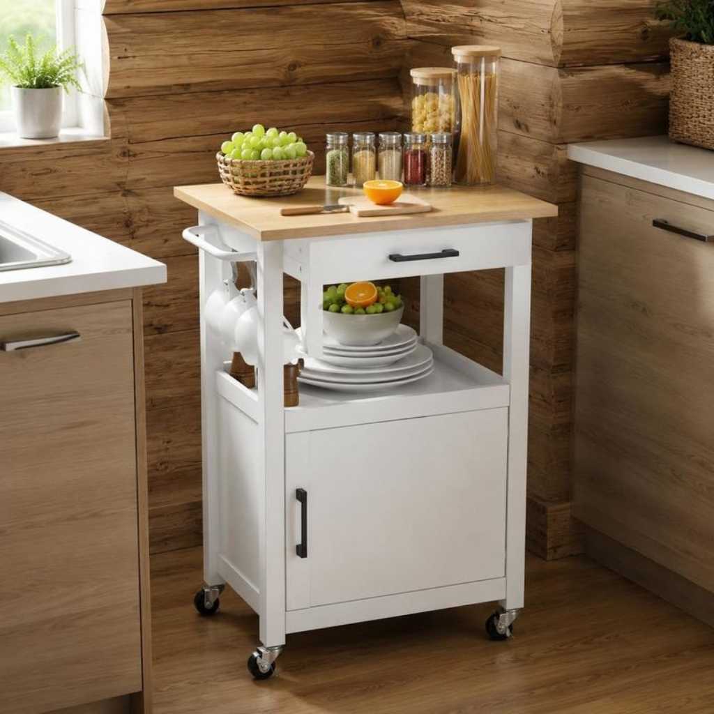Desserte cuisine blanche structure MDF robuste mobile MobiLia