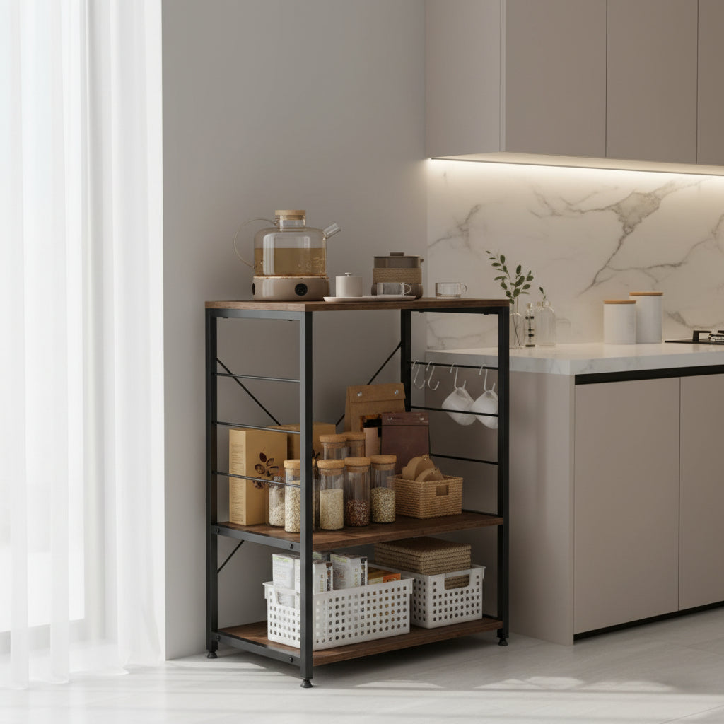 Desserte cuisine bois métal marron rustique noir LineaWood